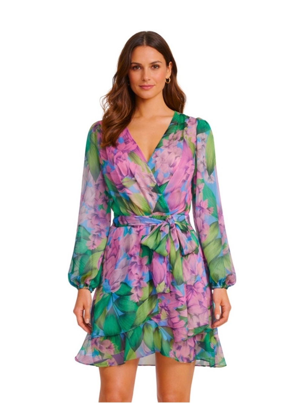 Alex Marie Wisteria Floral Chiffon Dress in Pink & Blue
